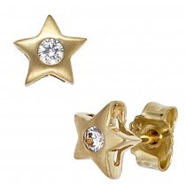 Ohrstecker Stern 333 Gelbgold mattiert 2 Zirkonia Ohrringe Goldohrstecker