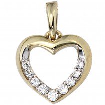 Anhänger Herz 333 Gelbgold bicolor mit Zirkonia Herzanhänger