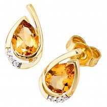 Ohrstecker Tropfen 585 Gelbgold 6 Diamanten 2 Citrine orange Ohrringe