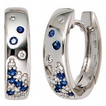 Creolen 585 Weißgold 18 Diamanten Brillanten 14 Safire blau Ohrringe