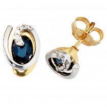 Ohrstecker 585 Gelbgold Weißgold 10 Diamanten 2 Safire blau Ohrringe