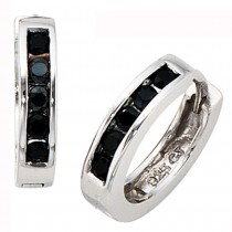 Creolen rund 925 Sterling Silber 10 Zirkonia schwarz Ohrringe Silbercreolen