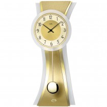 Wanduhr Quarz mit Pendel golden modern geschwungen Pendeluhr mit Glas