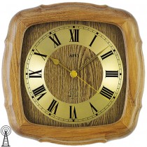 Funkwanduhr analog golden Holz Eiche massiv