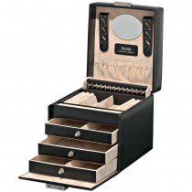 Sacher Schmuckkoffer Schmuckkasten Leder schwarz Schubladen abschließbar Schloss