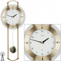 Funkwanduhr mit Pendel messing farben Pendeluhr mit Glas facettiert