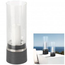 Windlicht PIEDRA Polystone mit Edelstahl matt Glasaufsatz