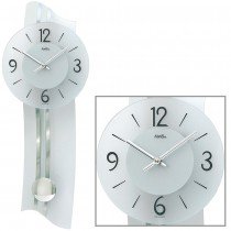 Wanduhr Quarz mit Pendel silbern modern geschwungen Pendeluhr mit Mineralglas