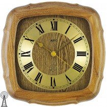 Funkwanduhr analog golden Holz Eiche massiv