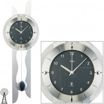 Funkwanduhr mit Pendel silbern Pendeluhr Carbon Optik