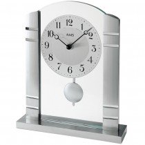 Tischuhr Quarz mit Pendel silbern Metall mit Aluminium und Glas
