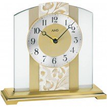 Tischuhr Quarz analog golden modern aus Glas mit Messing und Kunstleder