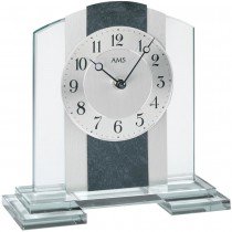 Tischuhr Quarz silbern Glas mit Schiefer und Aluminium