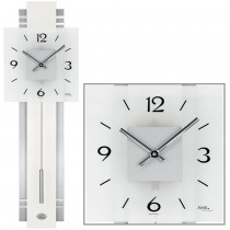 Wanduhr Quarz mit Pendel silber weiß Pendeluhr mit Aluminium und Glas