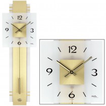 Wanduhr Quarz mit Pendel golden Pendeluhr mit Messing und Glas satiniert
