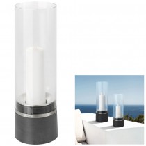 Windlicht PIEDRA Polystone mit Edelstahl matt kombiniert Glasaufsatz