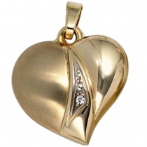 Anhänger Herz 333 Gelbgold mattiert 1 Zirkonia Herzanhänger