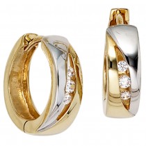 Creolen rund 333 Gelbgold bicolor 6 Zirkonia Ohrringe Goldcreolen