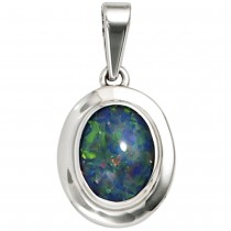 Anhänger oval 585 Weißgold 1 Opaltriplette Goldanhänger