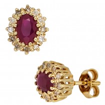 Ohrstecker 585 Gelbgold 24 Diamanten 0,24ct. 2 Rubine rot Ohrringe