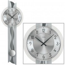 Wanduhr Quarz mit Pendel silbern modern Pendeluhr