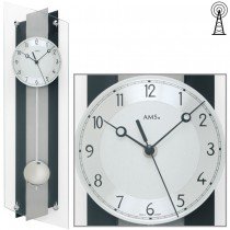 Funkwanduhr mit Pendel schwarz Pendeluhr Glas Aluminium