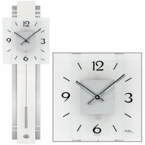 Wanduhr Quarz mit Pendel silber weiß Pendeluhr mit Aluminium und Glas