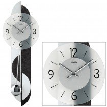 Wanduhr Quarz mit Pendel Pendeluhr mit Schiefer und Aluminium Glaszifferblatt