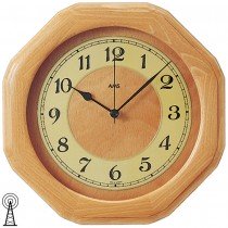 Funkwanduhr analog eckig achteckig Holz Buche massiv
