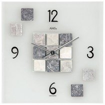 Wanduhr Quarz analog eckig in Stein Optik mit Natursteinen und Glas