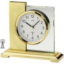 AMS 5141 Tischuhr Funk golden eckig modern messing farben mit Glas Funktischuhr