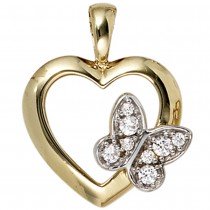 Anhänger Herz Schmetterling 333 Gelbgold 8 Zirkonia Herzanhänger