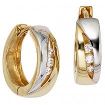 Creolen rund 333 Gelbgold bicolor 6 Zirkonia Ohrringe Goldcreolen