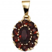 Anhänger oval 375 Gelbgold 11 Granate rot