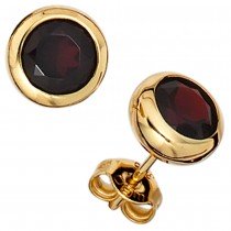 Ohrstecker rund 375 Gelbgold 2 Granate rot Ohrringe