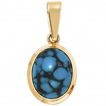 Anhänger oval 585 Gelbgold 1 Türkis Goldanhänger