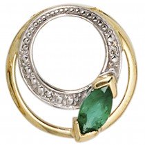 Anhänger rund 585 Gelbgold 2 Diamanten 0,01ct. 1 Smaragd grün Goldanhänger