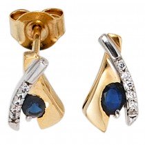 Ohrstecker 333 Gelbgold bicolor 10 Zirkonia 2 Safire blau Ohrringe