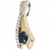 Anhänger 333 Gelbgold bicolor 10 Zirkonia 1 blauer Safir Goldanhänger