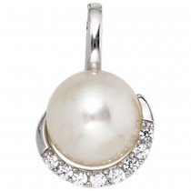 Anhänger 585 Weißgold 1 Süßwasser Perle 8 Diamanten Perlenanhänger