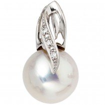 Anhänger 585 Weißgold 1 Süßwasser Perle 3 Diamanten Perlenanhänger