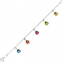 Kinder Armband mit bunten Marienkäfer Anhängern 925 Silber 16cm Kinderarmband