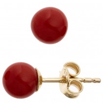 Ohrstecker Kugel 333 Gelbgold 2 Korallen rot Ohrringe Goldohrstecker