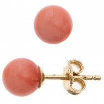 Ohrstecker Kugel 333 Gelbgold 2 Korallen rosa rosé Ohrringe Goldohrstecker