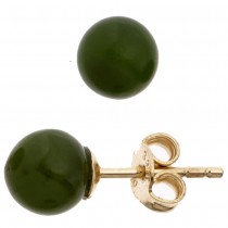 Ohrstecker Kugel 333 Gelbgold 2 Jade Steine grün Ohrringe Goldohrstecker