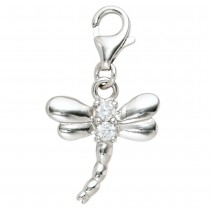 Einhänger Charm Libelle 925 Sterling Silber rhodiniert 2 Zirkonia