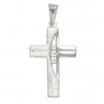 Anhänger Kreuz 925 Sterling Silber eismatt 3 Zirkonia Kreuzanhänger Silberkreuz