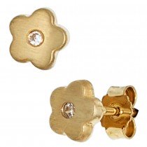 Kinder Ohrstecker Blume Blumen 333 Gelbgold mattiert 2 Zirkonia Ohrringe