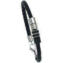 Armband Leder schwarz mit Edelstahl und Kautschuk 21cm Lederarmband