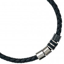 Collier Halskette Leder mit Edelstahl und Kautschuk 45cm Kette Lederkette